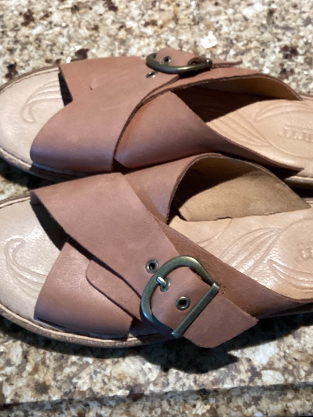 Born Tan Crisscross Leather Slide Sandals with Buckle - Picture 2 of 5